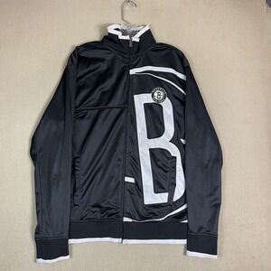NBA Track Jacket Mens Large Black Brooklyn Nets‎ Embroidered Logo Full Zip